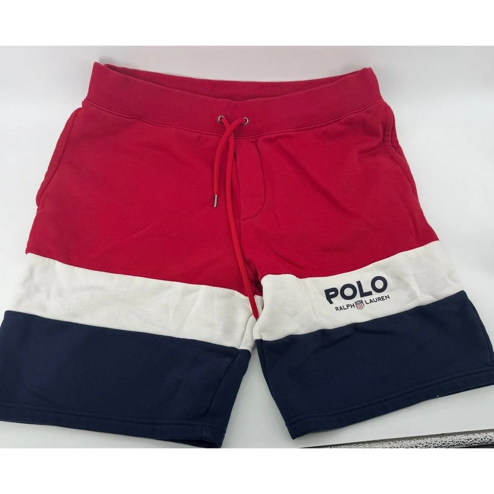 Polo Ralph Lauren Mens Colorblock Fleece Shorts Red White Blue Logo Large